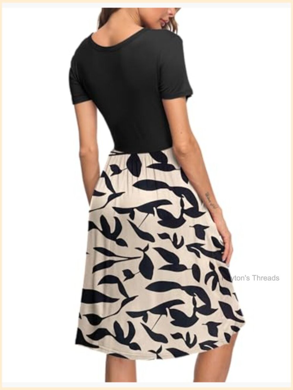 Short Sleeve Empire Waist Dress with Pockets Pleated Loose Swing Knee Length - Picture 4 of 6
